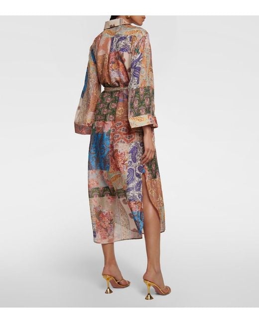 Zimmermann White Devi Printed Silk Midi Dress
