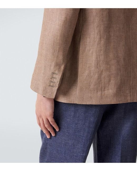 Rubinacci Brown Herringbone Linen And Wool Blazer for men