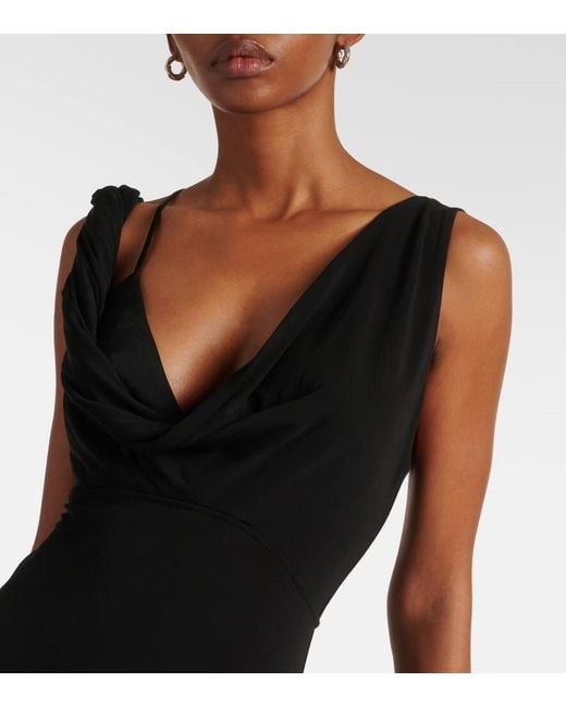 Totême Black Twisted-Strap Draped-Neck Stretch-Woven Midi Dress