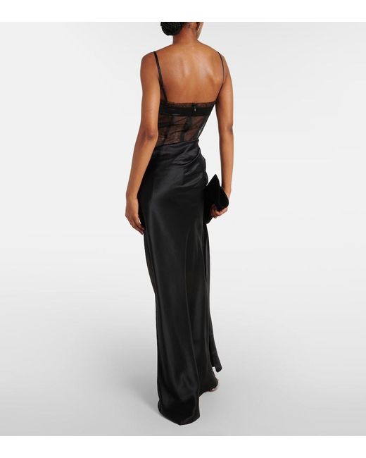 Sir Black Dunya Draped Silk Satin Gown