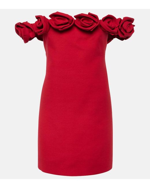 Miniabito in Crepe Couture con applicazioni floreali di Valentino in Red