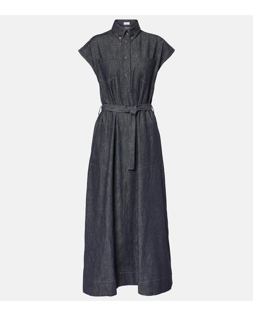 Brunello Cucinelli Blue Denim Chemisier Long Dress