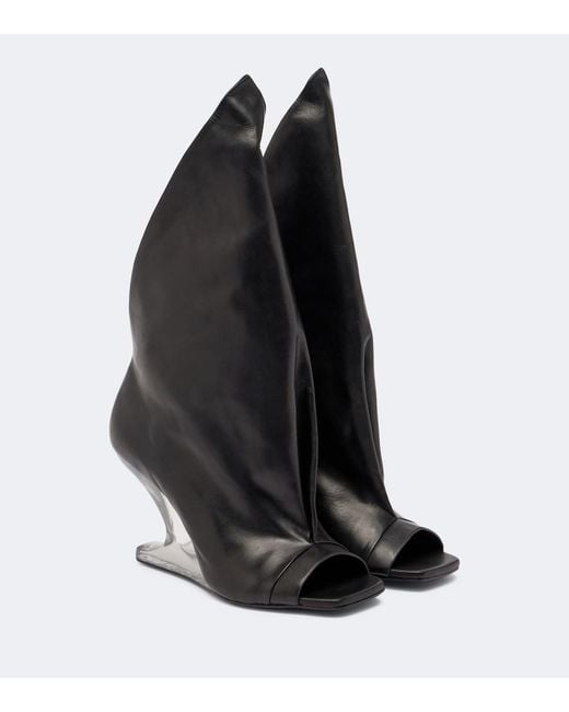 Rick Owens Black Cantilever Leather Mid-Calf Boots