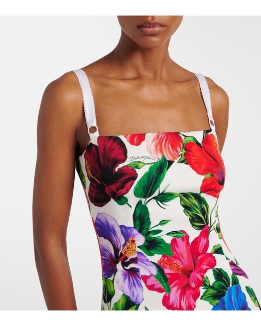 Dolce & Gabbana White Floral Silk-Blend Midi Dress