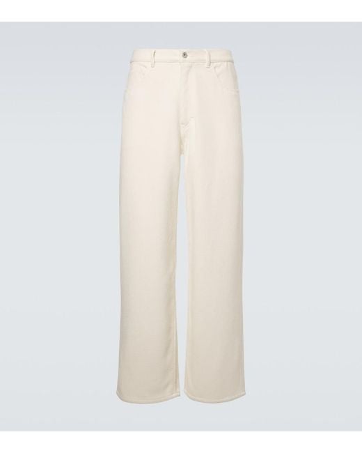 Auralee White Silk Denim Wide-Leg Pants for men