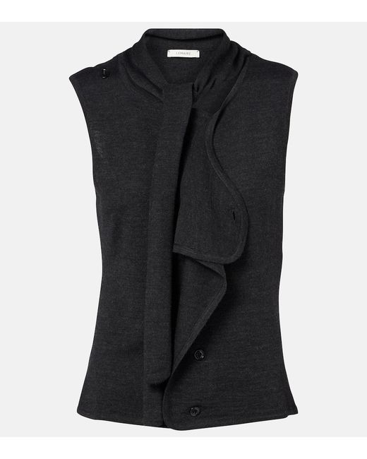 Lemaire Black Asymmetric Wool-Blend Tie-Neck Vest
