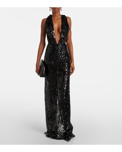 Victoria Beckham White Sequined Halterneck Tulle Bodysuit