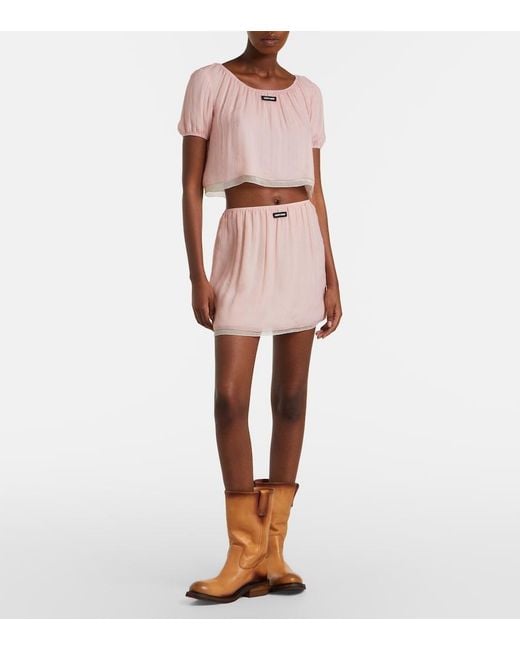 Miu Miu Pink Layered Silk Chiffon Miniskirt