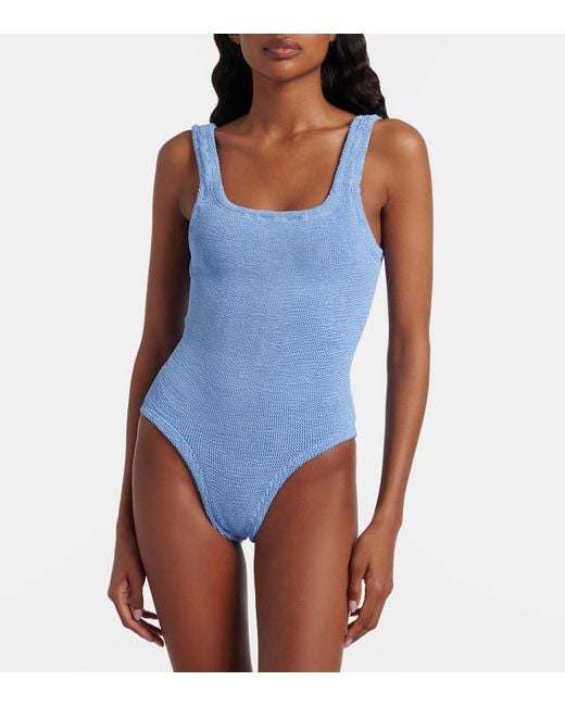 Hunza G Blue Coverage Square Neck Swimsuit