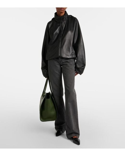 The Row Black Viv Leather Ballet Flats