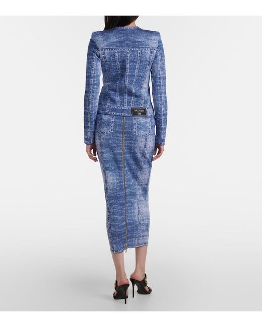 Balmain Blue Snap-Button Cardigan