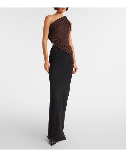 Rick Owens Brown Draped Knitted One-Shoulder Top