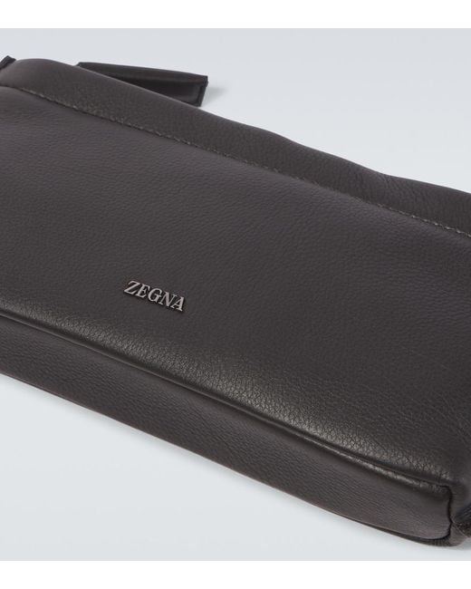 Zegna Black Secondskin Leather Toiletry Bag for men