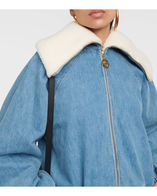 Patou Blue Denim And Faux Shearling Bomber Jacket
