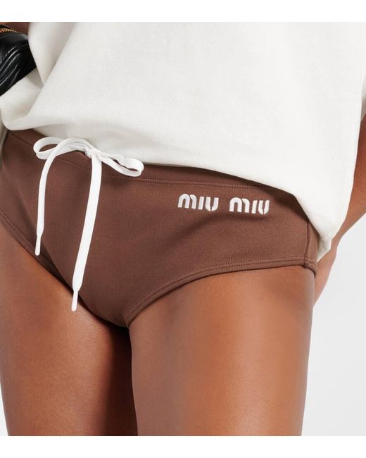 Slip bikini con logo di Miu Miu in Brown