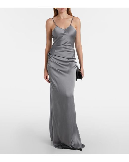 victoria beckham grey dress Cami Satin Gown in Gray Victoria Beckham’s silhouette