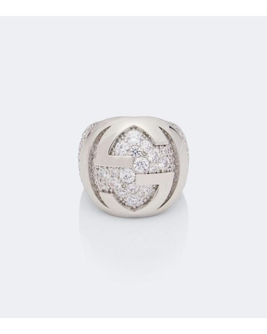 Gucci White Interlocking G Embellished Ring