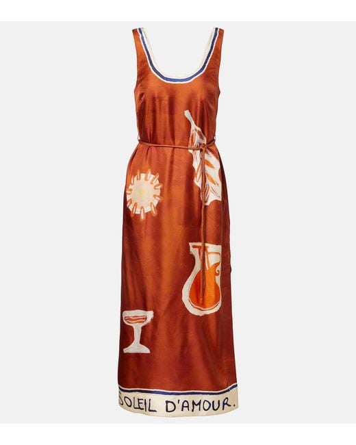 ALÉMAIS Red X Lrnce Soleil D'Amour Silk Midi Dress