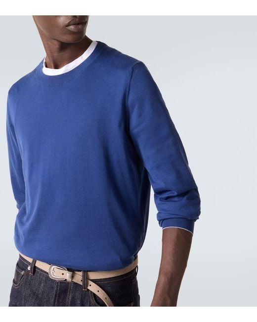 Brunello Cucinelli Pullover Aus Baumwolle in Blue für Herren