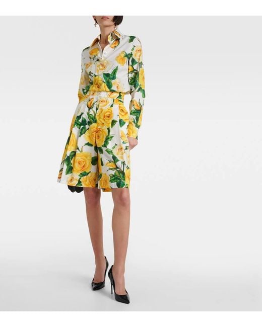 Dolce & Gabbana シャツドレス コットン イエローローズプリント Dolce & Gabbana Long-Sleeved Cotton Shirt With Rose in