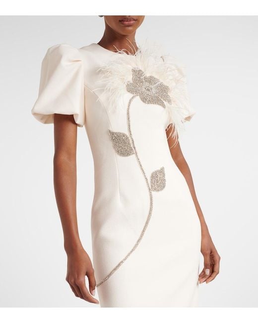 Rebecca Vallance Natural Embellished Crepe Cocktail Dress