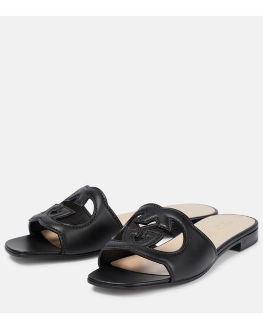 Gucci Black Interlocking G Cut-out Leather Sliders