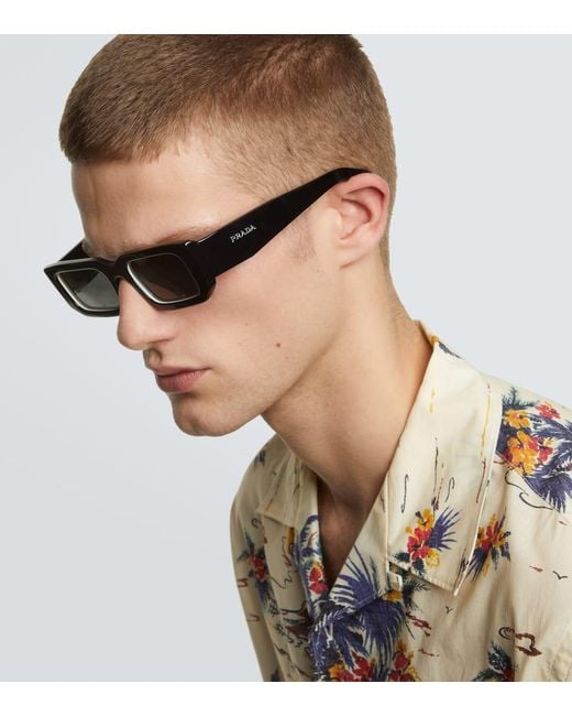 Prada Gray Symbole Rectangular Sunglasses for men