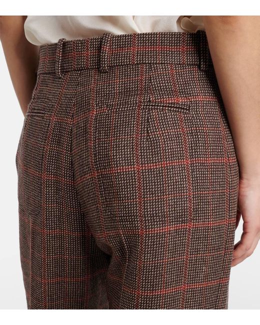 Chloé Brown Checked High-Rise Wool Flared Pants