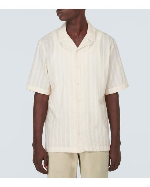 Sunspel White Embroidered Striped Cotton Bowling Shirt for men