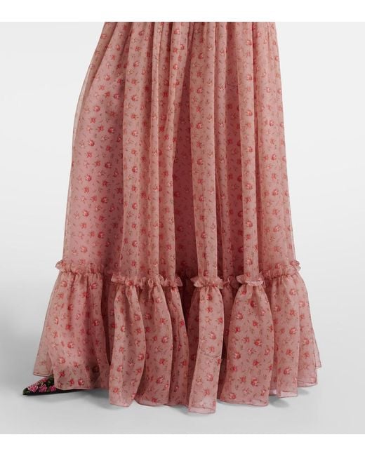 Dolce & Gabbana Red Floral Silk And Cotton Chiffon Gown