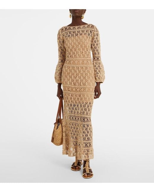 Anna Kosturova Natural Bianca Cotton Crochet Maxi Dress