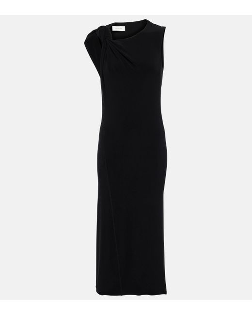 Sportmax Black Nuble Asymmetric Jersey Midi Dress