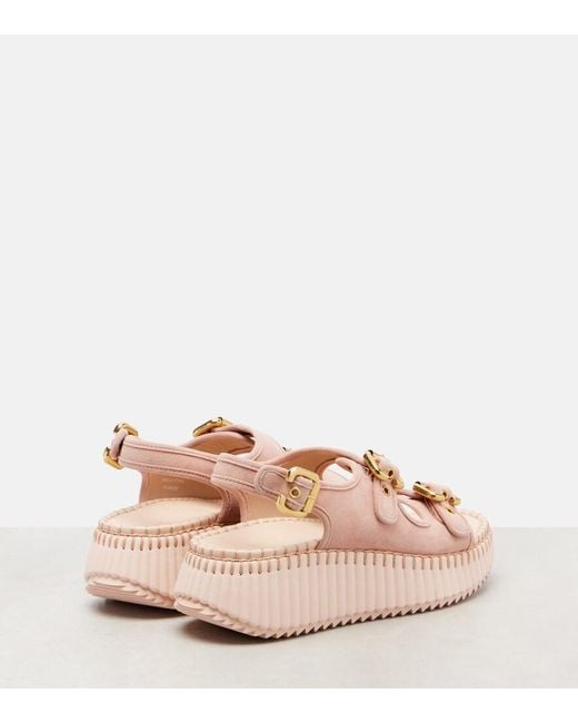Chloé Pink Nama Suede Platform Sandals
