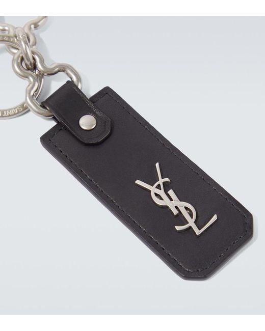 Saint Laurent White Cassandre Leather Keychain for men