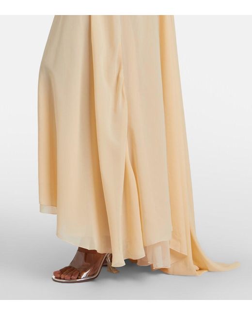 Blumarine Natural Lace-Trimmed Georgette Maxi Dress