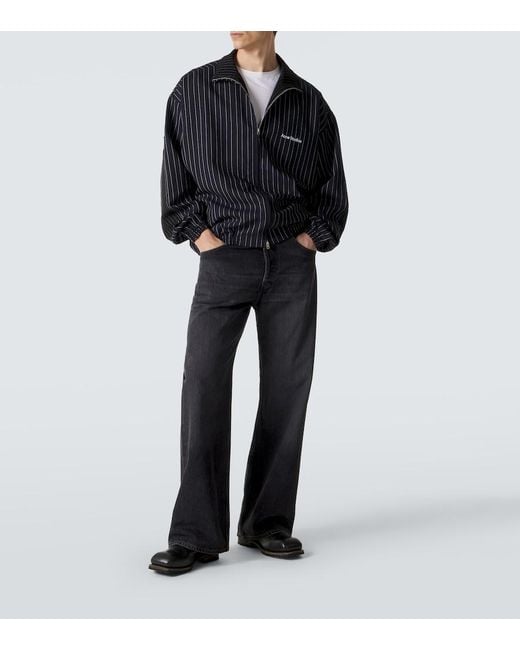 Acne Blue Zip-Up Jacket With Pinstripe Pattern for men