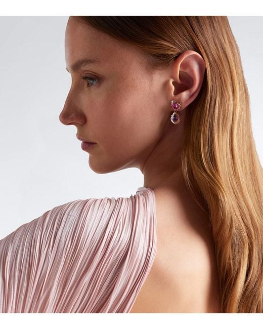 Suzanne Kalan Pink Doublet 18Kt Rose Drop Earrings With Sapphires And Diamonds