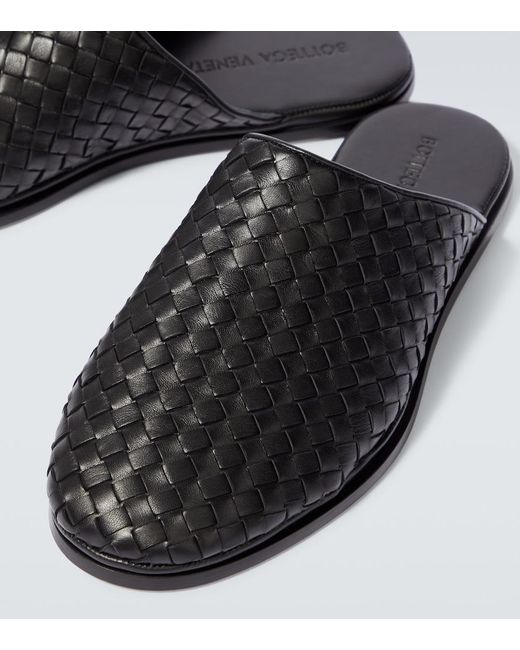 Bottega Veneta Black Intrecciato Leather Slippers for men