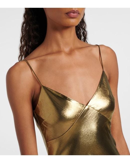 Self-Portrait Yellow Satin Maxi Dresss