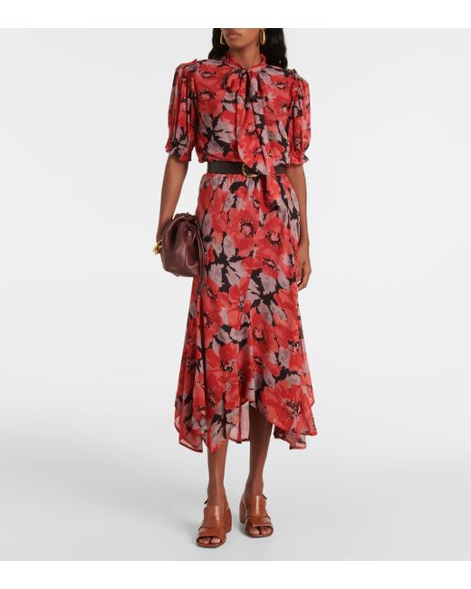 Polo Ralph Lauren Floral Georgette Midi Dress in Red Lyst UK