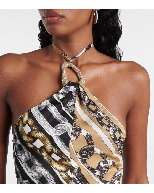 Area Metallic Printed Embellished Halter-Neck Crop Top