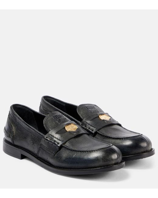 Miu Miu Black Leather Penny Loafers