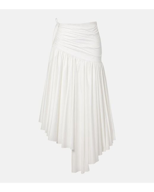 Self-Portrait White Asymmetric Cotton Poplin Midi Skirt