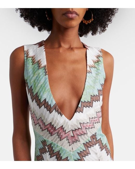 Missoni White Zigzag Lame Maxi Dress