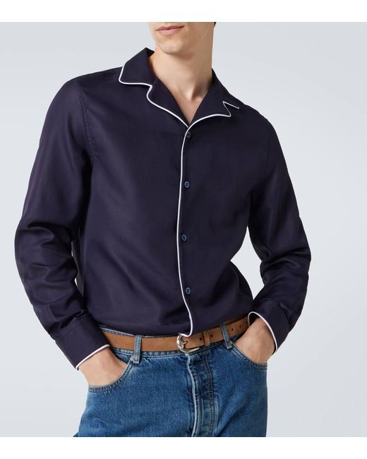 Brunello Cucinelli Pyjama-Hemd Aus Baumwolle in Blue für Herren