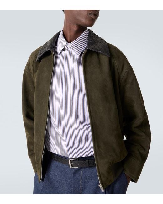 Bottega Veneta Green Intrecciato Suede Blouson Jacket for men