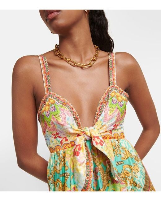 Camilla White Printed Ruffled Silk Midi Dress