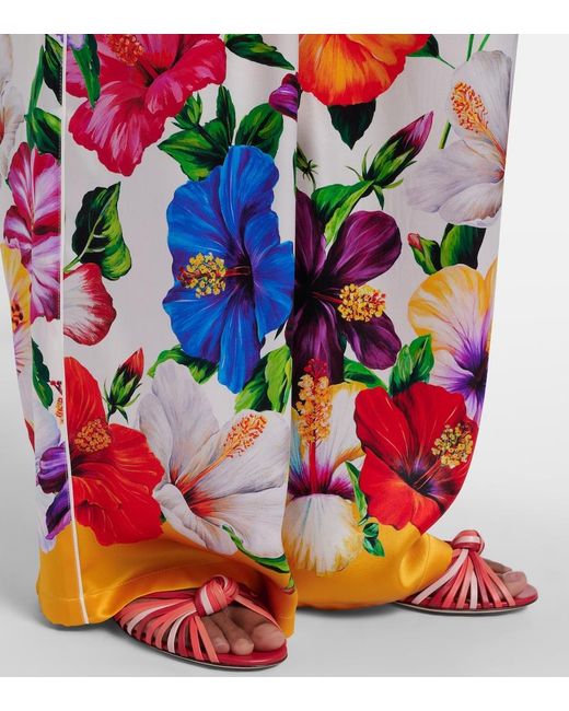 Dolce & Gabbana Red Floral Silk-Blend Satin Palazzo Pants
