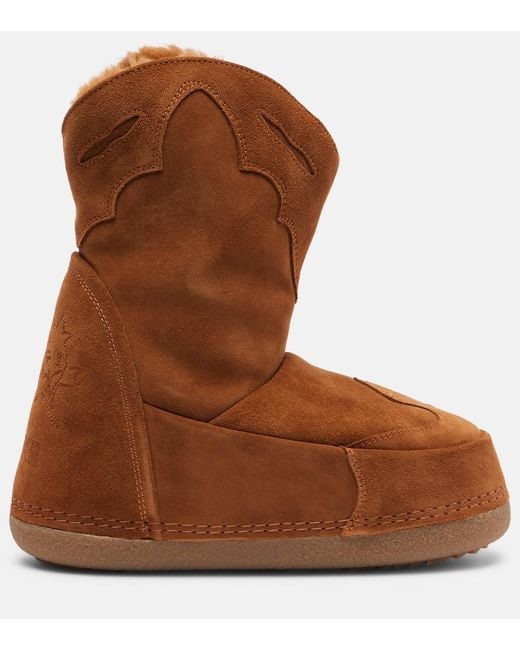Inuikii Brown Cowboy Embroidered Suede Snow Boots