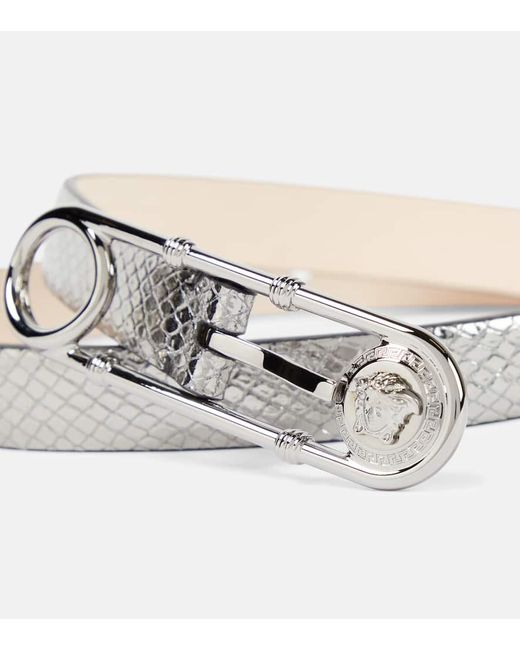 Versace Guertel Safety Pin aus Metallic-Leder